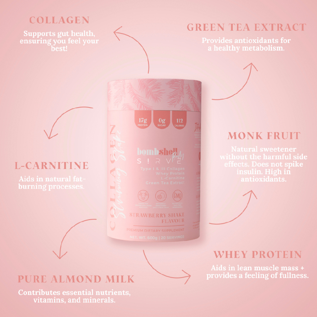 Slimming protein shake, Bombshell collagen: 600g Strawberry